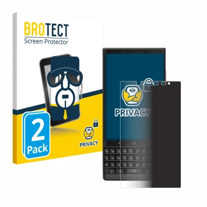 Front side of a product packaging with the brand logo BROTECT. Next to it is the device BlackBerry Key2 shown with the corresp