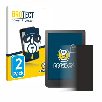 Front side of a product packaging with the brand logo BROTECT. Next to it is the device Kobo Clara HD (6") shown with the corr