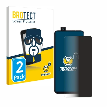 Front side of a product packaging with the brand logo BROTECT. Next to it is the device Xiaomi Mi 9T Pro shown with the corres