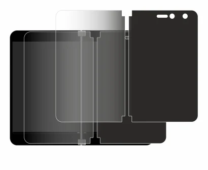 Image of the device Microsoft Surface Duo with a wide variety of screen protectors.