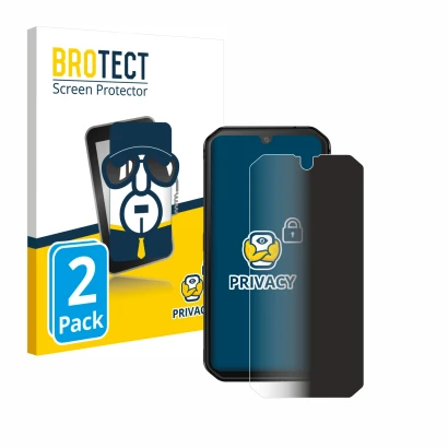 Front side of a product packaging with the brand logo BROTECT. Next to it is the device Blackview BV9900E shown with the corre