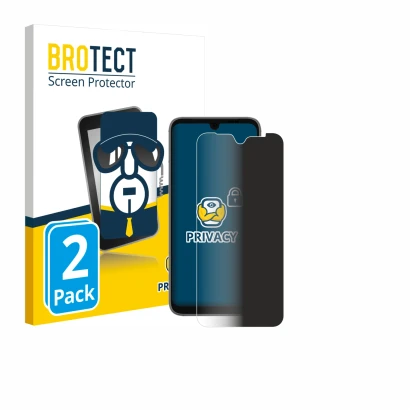 Front side of a product packaging with the brand logo BROTECT. Next to it is the device Fairphone 4 shown with the correspondi