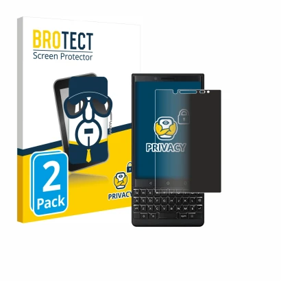 Front side of a product packaging with the brand logo BROTECT. Next to it is the device BlackBerry Key2 (Dual Sim) shown with 