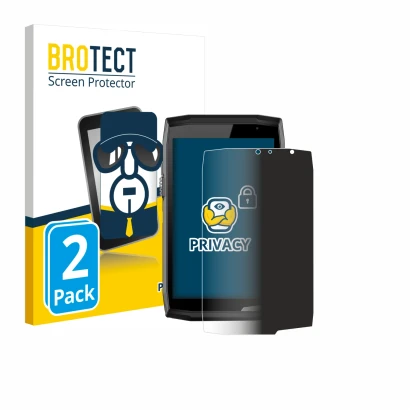 Front side of a product packaging with the brand logo BROTECT. Next to it is the device Crosscall Core T5 shown with the corre