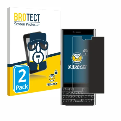 Front side of a product packaging with the brand logo BROTECT. Next to it is the device Unihertz Titan Slim shown with the cor