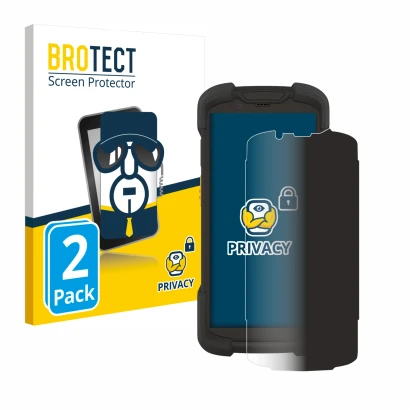 Front side of a product packaging with the brand logo BROTECT. Next to it is the device Zebra TC73 shown with the correspondin
