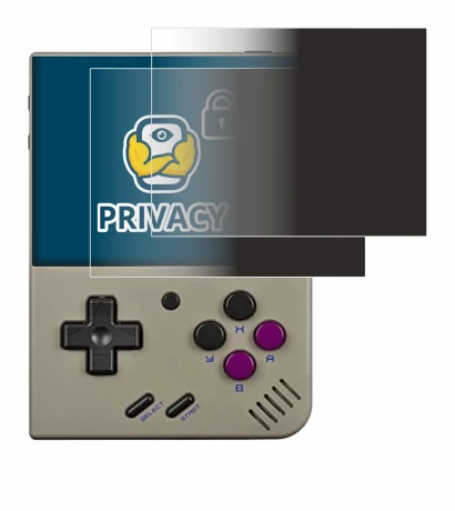 Image of the device Miyoo Mini Plus with a wide variety of screen protectors.