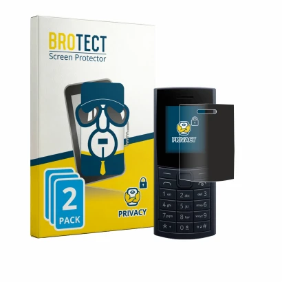 Front side of a product packaging with the brand logo BROTECT. Next to it is the device Nokia 110 4G (2023) shown with the cor