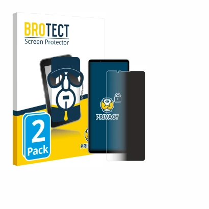 Front side of a product packaging with the brand logo BROTECT. Next to it is the device Sony Xperia 5 V shown with the corresp