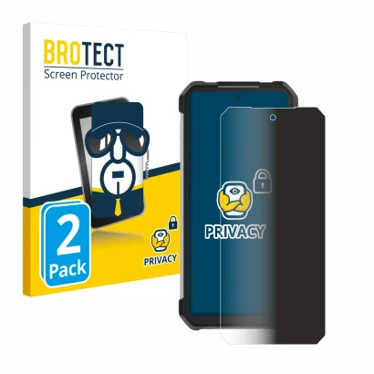 Front side of a product packaging with the brand logo BROTECT. Next to it is the device Unihertz Tank 3 Pro shown with the cor