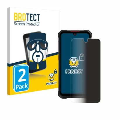 Front side of a product packaging with the brand logo BROTECT. Next to it is the device Hotwav Cyber 9 Pro shown with the corr