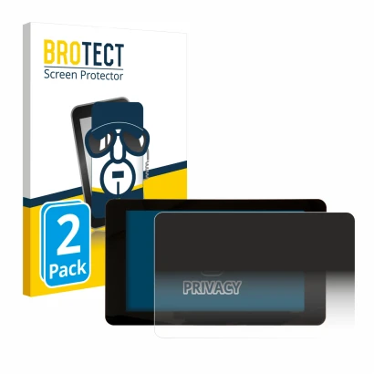 Front side of a product packaging with the brand logo BROTECT. Next to it is the device Raspberry Pi Touchscreen 2 (7") shown 