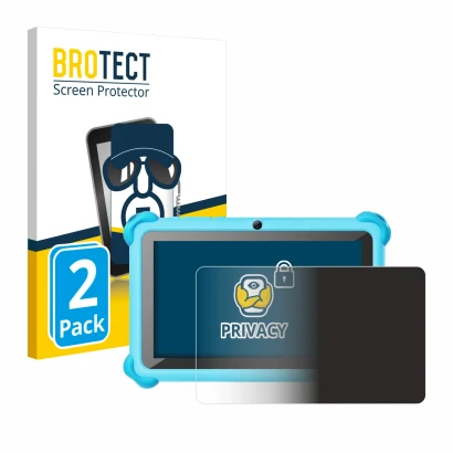 Front side of a product packaging with the brand logo BROTECT. Next to it is the device zcobro KIDS710 7" shown with the corre