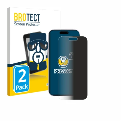 Front side of a product packaging with the brand logo BROTECT. Next to it is the device Apple iPhone 17 shown with the corresp