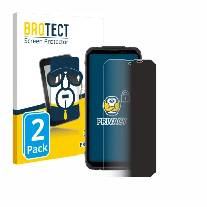 Front side of a product packaging with the brand logo BROTECT. Next to it is the device Blackview Rock 1 shown with the corres