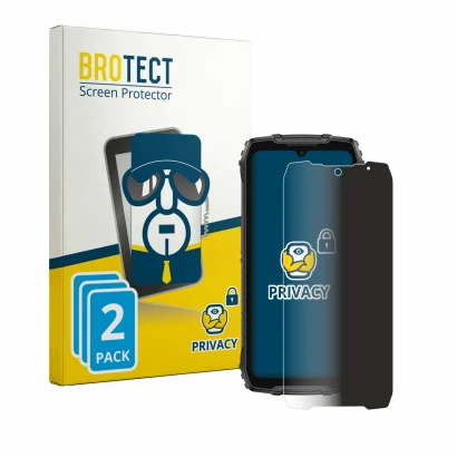 Front side of a product packaging with the brand logo BROTECT. Next to it is the device Ulefone RugKing 4 Pro shown with the c