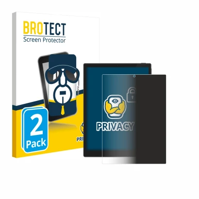 Front side of a product packaging with the brand logo BROTECT. Next to it is the device Hannspree Lumo 7.8 shown with the corr