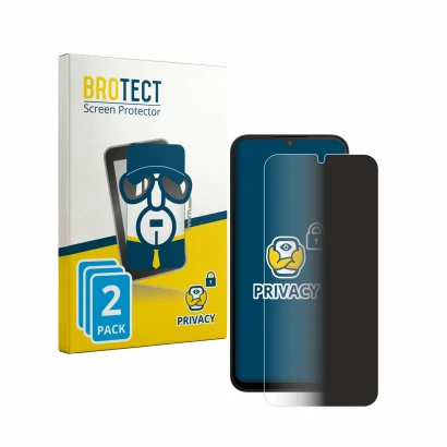Front side of a product packaging with the brand logo BROTECT. Next to it is the device Xiaomi Redmi A7 Pro shown with the cor