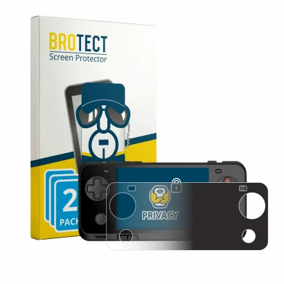 Front side of a product packaging with the brand logo BROTECT. Next to it is the device Ayaneo Pocket ACE shown with the corre