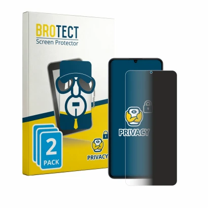 Front side of a product packaging with the brand logo BROTECT. Next to it is the device realme Note 80 shown with the correspo