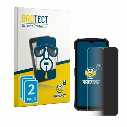 Front side of a product packaging with the brand logo BROTECT. Next to it is the device Doogee Fire 5 Pro shown with the corre