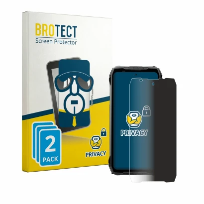 Front side of a product packaging with the brand logo BROTECT. Next to it is the device Blackview Fort 200 shown with the corr