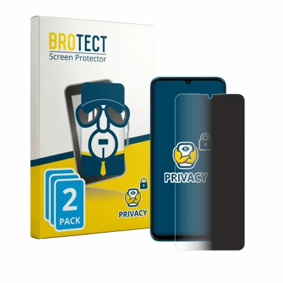 Front side of a product packaging with the brand logo BROTECT. Next to it is the device HMD Vibe 2 5G shown with the correspon