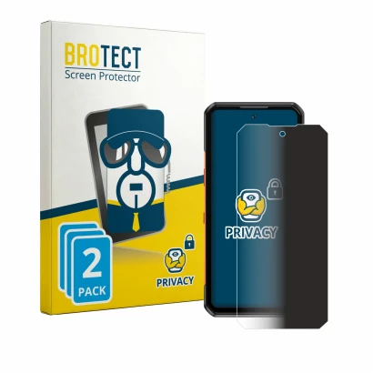 Front side of a product packaging with the brand logo BROTECT. Next to it is the device Oukitel WP500 Ultra shown with the cor