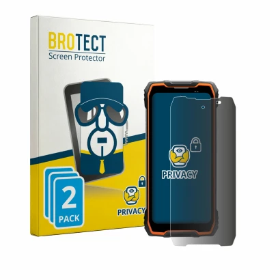 Front side of a product packaging with the brand logo BROTECT. Next to it is the device Blackview Rock 2 shown with the corres