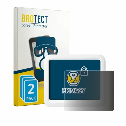 Front side of a product packaging with the brand logo BROTECT. Next to it is the device SwitchBot Meter Pro shown with the cor