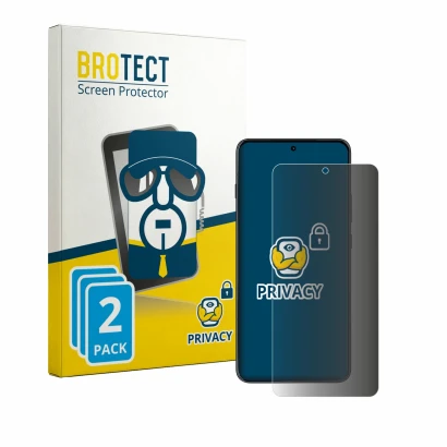 Front side of a product packaging with the brand logo BROTECT. Next to it is the device Motorola Edge 70 Max shown with the co