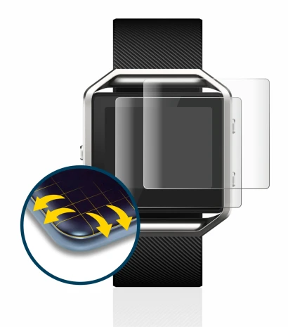 Image of the device Fitbit Blaze with a wide variety of screen protectors.