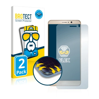 Front side of a product packaging with the brand logo BROTECT. Next to it is the device Huawei Mate 9 shown with the correspon