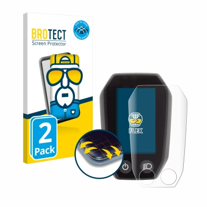 Front side of a product packaging with the brand logo BROTECT. Next to it is the device Shimano Steps SC-E6010 shown with the