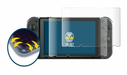 Image of the device Nintendo Switch with a wide variety of screen protectors.