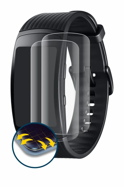 Image of the device Samsung Gear Fit 2 Pro with a wide variety of screen protectors.