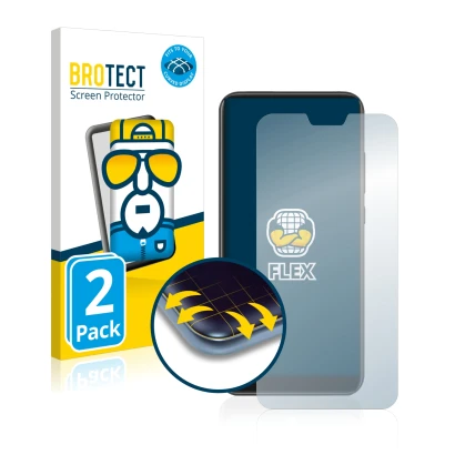 Front side of a product packaging with the brand logo BROTECT. Next to it is the device Xiaomi Mi A2 Lite shown with the corre