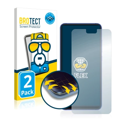 Front side of a product packaging with the brand logo BROTECT. Next to it is the device Xiaomi Mi 8 Lite shown with the corres