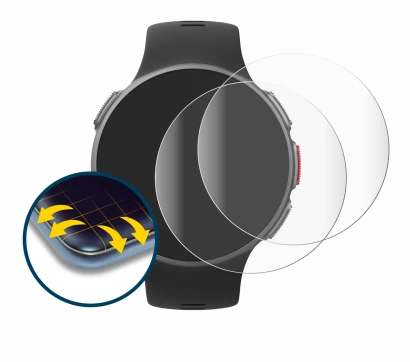 Image of the device Polar Vantage V with a wide variety of screen protectors.