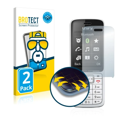 Front side of a product packaging with the brand logo BROTECT. Next to it is the device Unify OpenScape DECT Phone SL5 shown w