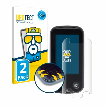 Front side of a product packaging with the brand logo BROTECT. Next to it is the device Shimano Steps SC-E6100 shown with the