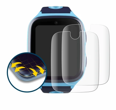 Image of the device Xplora X4 with a wide variety of screen protectors.