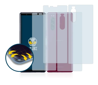 Image of the device Sony Xperia 5 (Front+Back) with a wide variety of screen protectors.