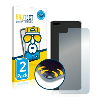 Front side of a product packaging with the brand logo BROTECT. Next to it is the device Huawei P40 shown with the correspondin