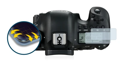 Image of the device Canon EOS 6D Mark II (top plate display) with a wide variety of screen protectors.