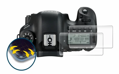 Image of the device Canon EOS 6D (top plate display) with a wide variety of screen protectors.
