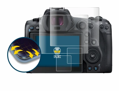 Image of the device Canon EOS R5 with a wide variety of screen protectors.