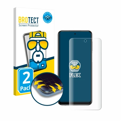 Front side of a product packaging with the brand logo BROTECT. Next to it is the device Xiaomi Redmi Note 9S shown with the co