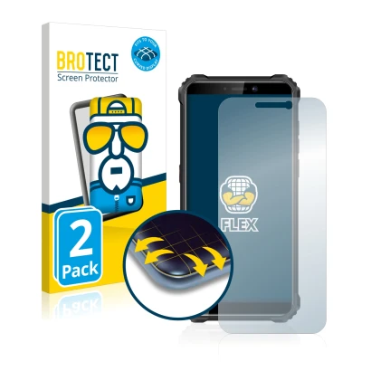 Front side of a product packaging with the brand logo BROTECT. Next to it is the device Oukitel WP5 shown with the correspondi