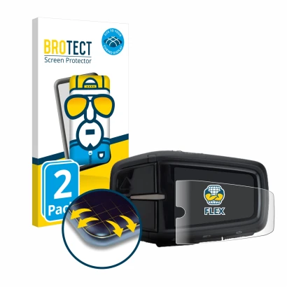 Front side of a product packaging with the brand logo BROTECT. Next to it is the device Yamaha LCD-A Display 2019 shown with t